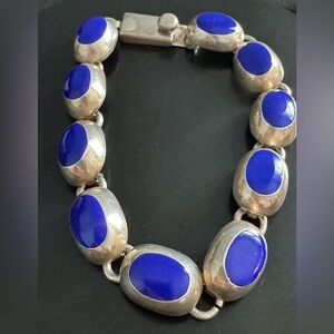 925 Sterling Silver Taxco Lapis Lazuli Bracelet